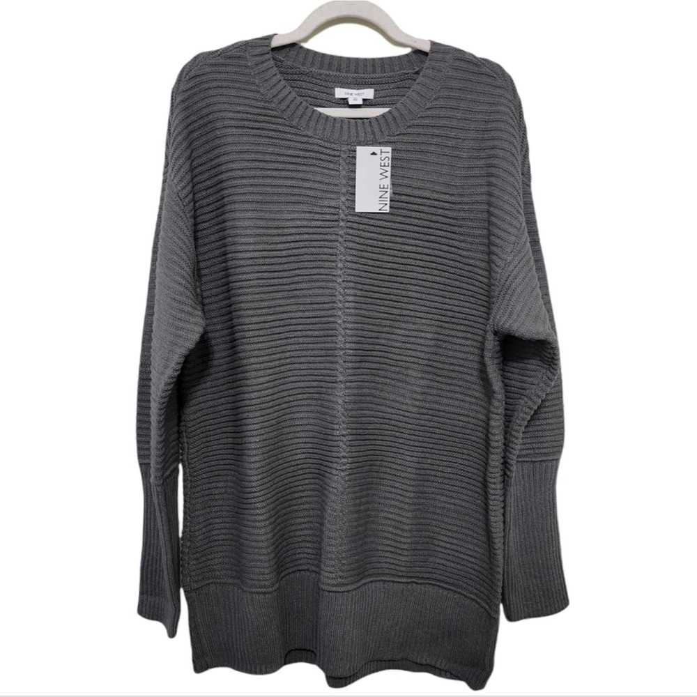 Nine West Drop Shoulder Mock Neck Knit Sweater in Coal - NWT